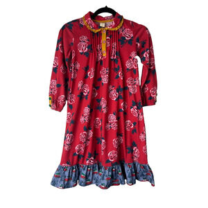 Matilda Jane Sleepyhead PJ Gown Girls Size 8 Red Rose Pattern Tiered Ruffle Hem
